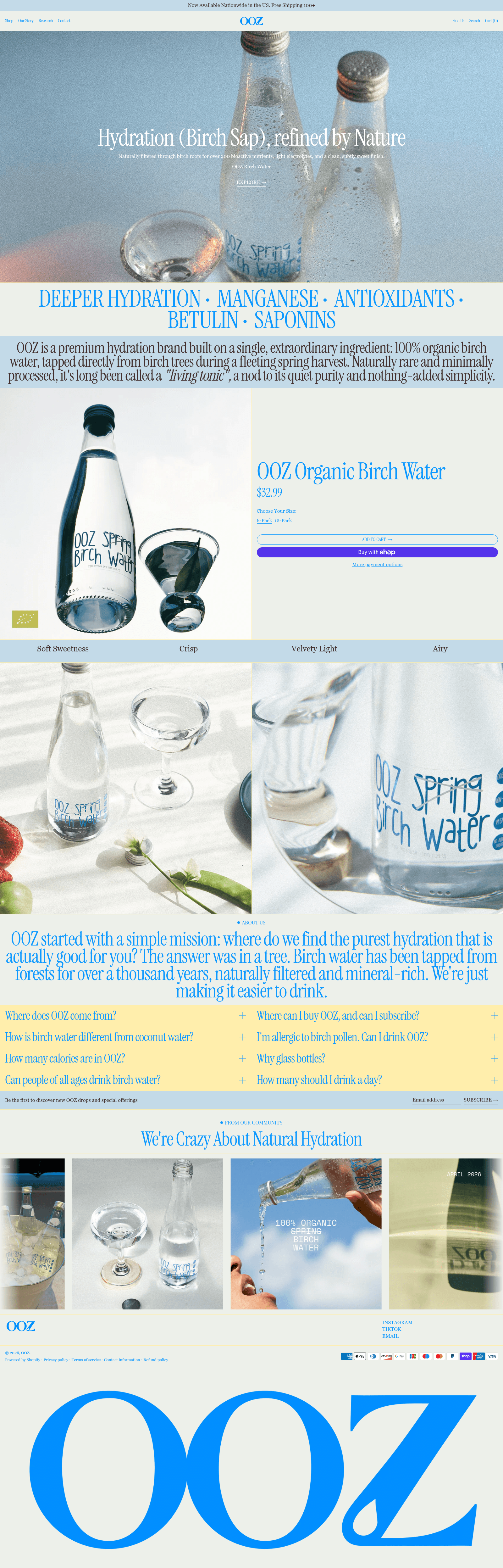 OOZ Water — desktop view