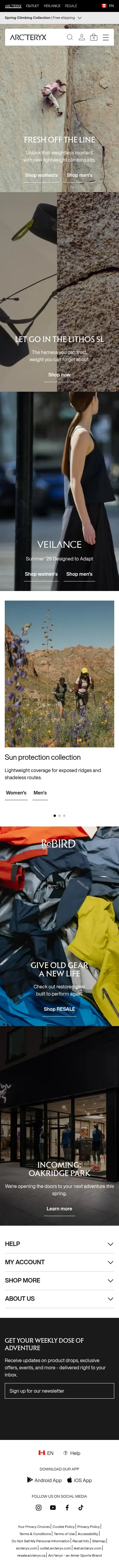 Arc'teryx mobile screenshot