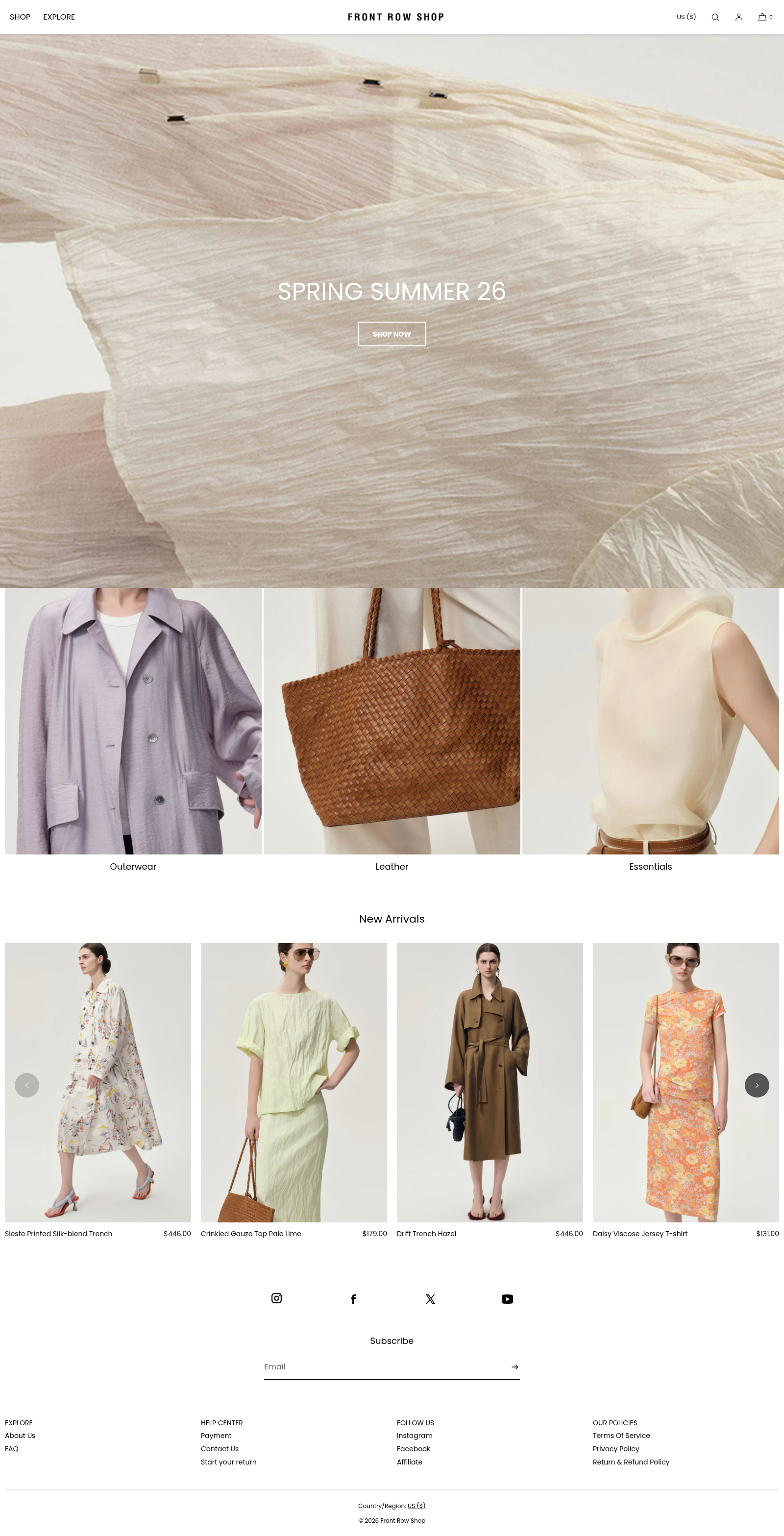 Front Row Shop — desktop view